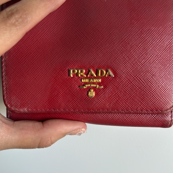 Prada Red Saffiano Leather Compact Wallet - Picture 7 of 8